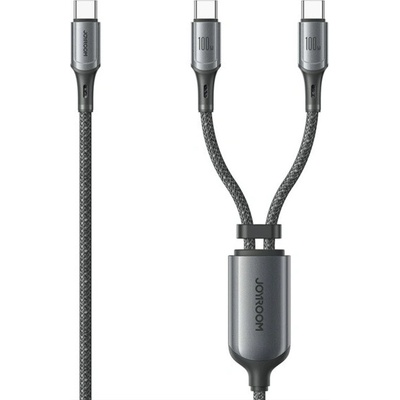 Joyroom S-A57 2v1 opletaný nabíjací a dátový USB-C na 2x USB-C 1,5m sivý