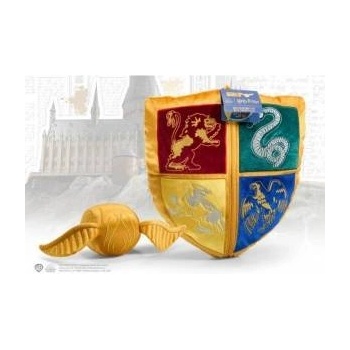 The Noble Collection Harry Potter - Hogwarts crest and Golden Snitch plush/Harry Potter stuffed toy set: Hogwarts crest pillow and Golden Snitch