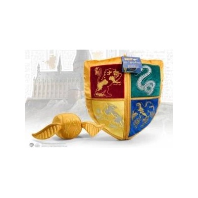 The Noble Collection Harry Potter - Hogwarts crest and Golden Snitch plush/Harry Potter stuffed toy set: Hogwarts crest pillow and Golden Snitch