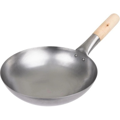 Vogue wok z měkké oceli s plochým dnem 254 mm