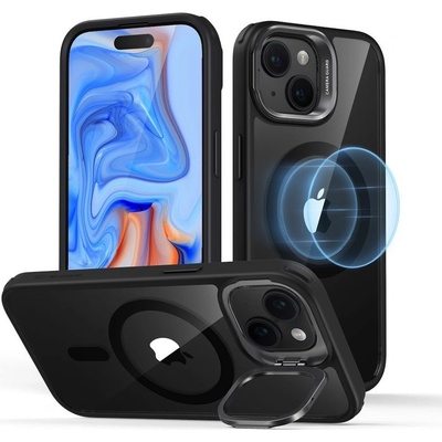 ESR Classic Kickstand HaloLock MagSafe Case - хибриден кейс с висока степен на защита с MagSafe за iPhone 15 (черен-прозрачен)