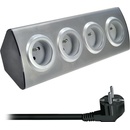 Solight PP103 4 zásuvky strieborný 1,5m rohový design