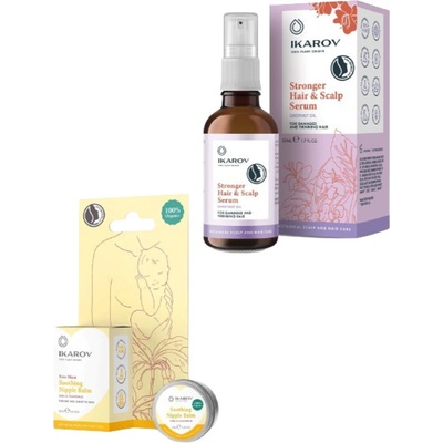 Ikarov Комплект - Балсам на зърна и Серум за коса с кестен, 12 + 50 ml