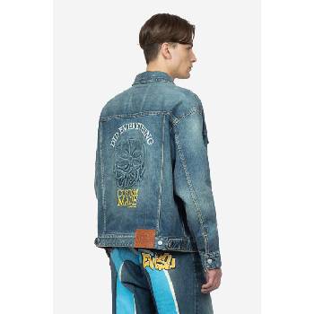 Evisu Дънково яке Evisu Kamon Embossed Denim Jacket в синьо преходен модел с уголемена кройка 2ESHTM3DJ710LFCS INDIGO DARK TONE (2ESHTM3DJ710LFCS)