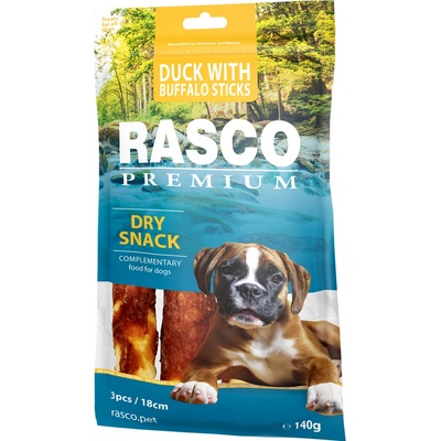 Rasco Premium 3 tyčinky bůvolí 18 cm obalené kachním masem 140 g