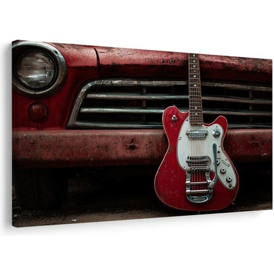 Obraz vintage kytara a auto - 90x60