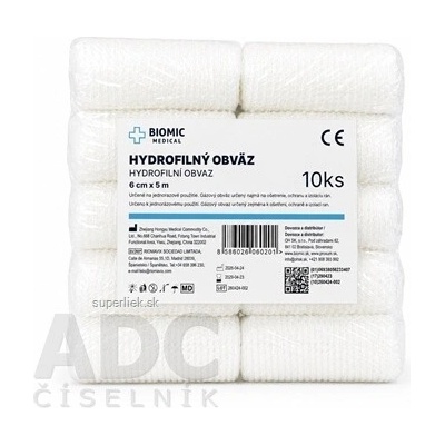 Zhejiang Hongyu Medical Commodity Co., Ltd. BIOMIC Obväz hydrofilný 6 cm x 5 m 10 ks