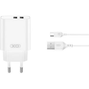 XO Зарядно устройство XO CE34 за електрическата мрежа, 2 USB гнезда, 12 W, бързо зарядно устройство + кабел Type-C, БЯЛ XO-CE34+TYPEC (XO-CE34+TYPEC)