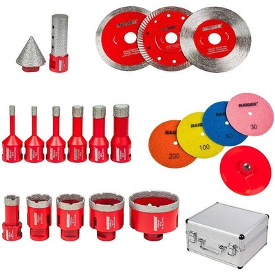 Raider Боркорони и дискове диамантени RAIDER Ultimate Multi Set, с конус, пръст и аксесоари - 21 части (157869)