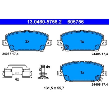 ATE Sada brzdových platničiek kotúčovej brzdy 13046057562