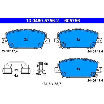 ATE Sada brzdových platničiek kotúčovej brzdy 13046057562
