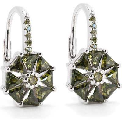 Rafity stříbrné náušnice s chrysolitem a zirkony E0077KL-0305