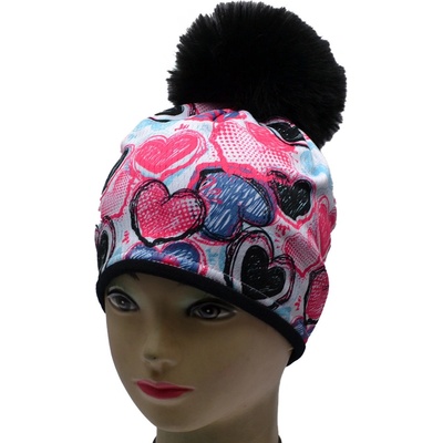 čepice s bambulí RDX 4005 Srdce merino bílá