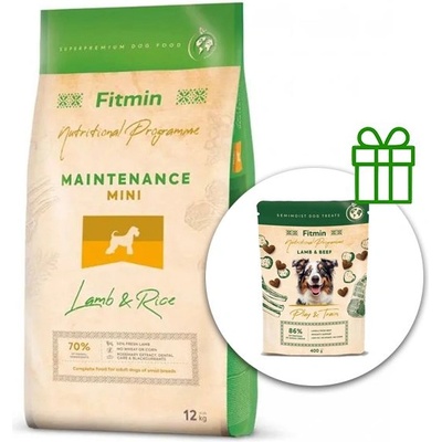 Fitmin Maintenance Mini Агне и Ориз 12 кг + Fitmin Play&Train Агне и Говеждо БЕЗПЛАТНО