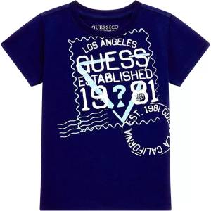 GUESS Тениска с къс ръкав в синьо за бебе момче Guess с надписи и тик-так копчета на гърба