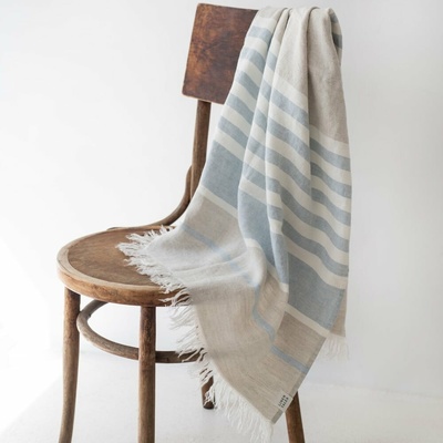 Allure Stripe Linen Tales ľanová plážová osuška 85 x 140 cm Modrá