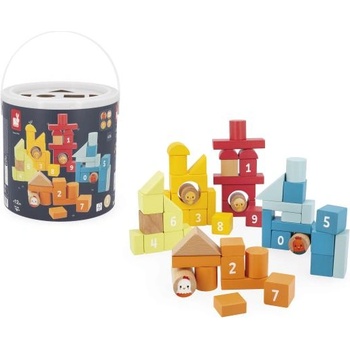 Janod Ферма Комплект дървени кубчета в практичен съд 56 бр