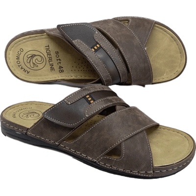 vili-shop Кафяви мъжки чехли в голям размер, с възможност за раширяване на свода