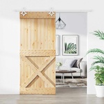 vidaXL Преплъзваща се врата 90 x 210 cm Естествено и бяло (3445116)
