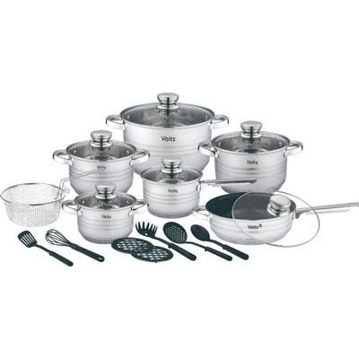 Voltz Комплект тенджери и тигани Oliver Voltz OV51210R20B, 20 части, Многослойно дъно, Индукция, Неръждаема стомана, Аксесоари, Сребрист