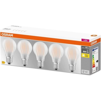 Osram Sada LED žiaroviek Classic A 60, 806 lm, teplá biela, E27, 5 ks LED CLA60 FIL FR 6,5W,806LM,2700K,E