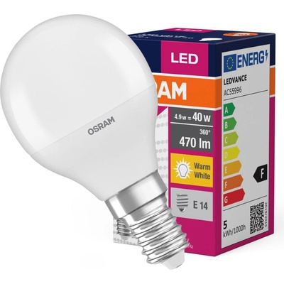 Osram Žiarovka LED FR 040 ean7898 non-dim, 4,9W/827 E14 2700K Value CLASSIC P