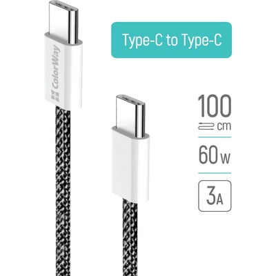 ColorWay CW-CBPDCC061-BK Type-C - Type-C (braided cotton) PD Fast Charging 60W 3.0А 1m černý