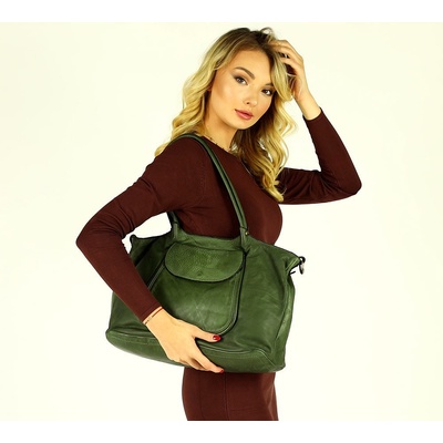Mazzini Marco kožená shopper kabelka v86f zelená