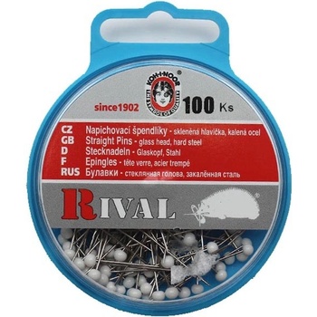 Špendlíky s bielou sklenenou hlavičkou 0,60x31mm, 100ks