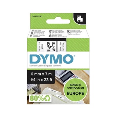 Dymo originální páska do tiskárny štítků, Dymo, 43613, S0720780, černý tisk/bílý podklad, 7m, 6mm, D1