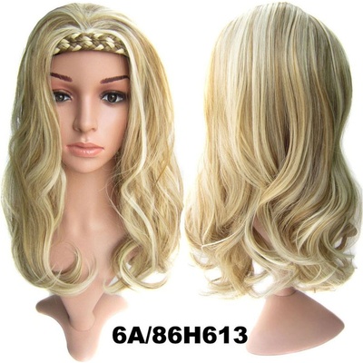 Girlshow Poloparuka 3/4 paruka s čelenkou z pletených vlasů melír plavých odstínů v beach blond