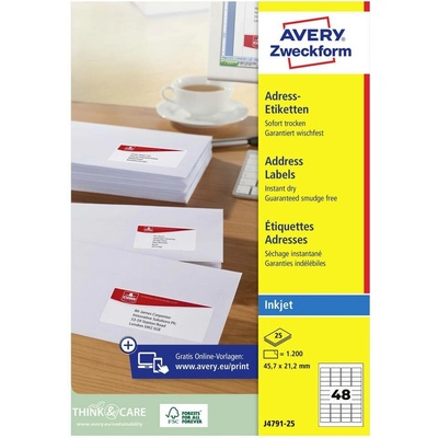 Avery-Zweckform J4791-25 Adresní nálepky 45,7 x 21,2 mm papír bílá 1200 ks ruční popis
