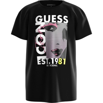 Image 1 of GUESS Тениска в черно за момиче oversize с цветна щампа и надпис Guess
