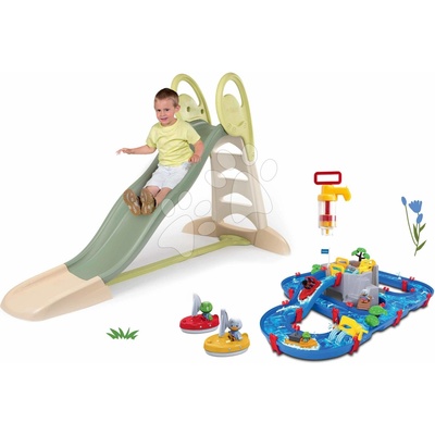 Smoby Set šmykľavka s dvojitou vlnou a vodná dráha s jaskyňou Toboggan XL Life dĺžka šmyku 230 cm s vodotryskom a plachetnicami