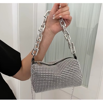 B-TOP Módní mini kabelka s imitací krystalů Stříbrná