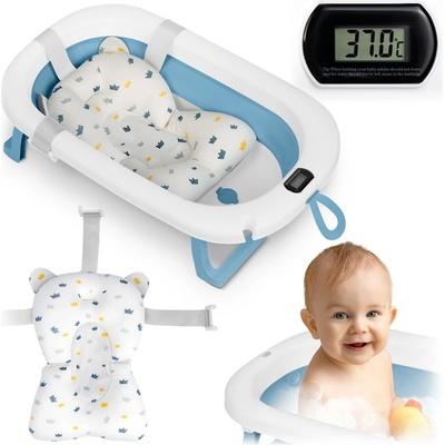Ricokids Skládací vanička pro děti kojence s teploměrem a vložkou bílo modrá – Zboží Mobilmania