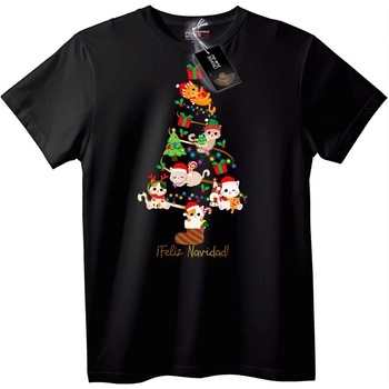 NOONEBRAND Тениска Коледни Котки - 2XL, Black