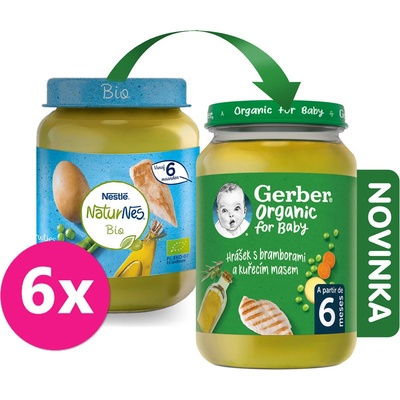 Gerber Organic Hrášek brambor kuřecí maso 6 x 190 g​​