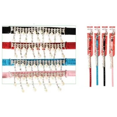 Camon Velvet collar with rhinestones and pearls - котешки нашийник 30 см. розов