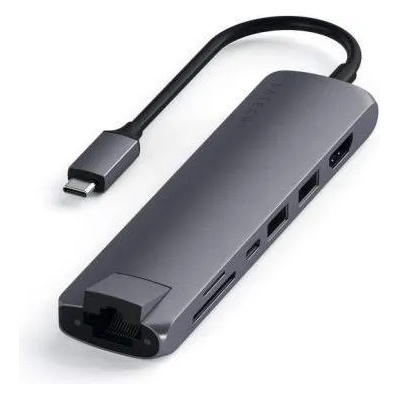 Satechi USB-C Aluminum Slim Multiport - мултифункционален хъб за свързване на допълнителна периферия за компютри с USB-C (тъмносив)