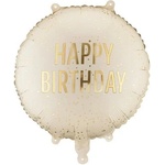 Party Deco Кръгъл фолиен балон Happy Birthday с ефект златни конфети - Крем (FB353-079)