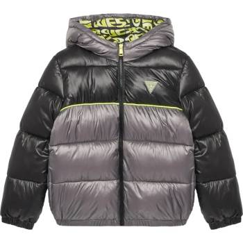 GUESS Двуцветно зимно яке в сиво и черно за момче с несваляема качулка и лого Guess