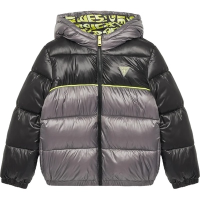 GUESS Двуцветно зимно яке в сиво и черно за момче с несваляема качулка и лого Guess