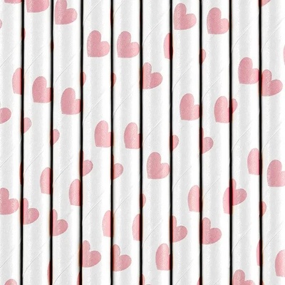 Partydeco Papírové brčka růžové srdce 19,5 cm 10 ks