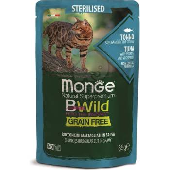 Monge BWild Grain Free Sterilised мокра храна за котки - риба тон с скариди и зеленчуци 85 г