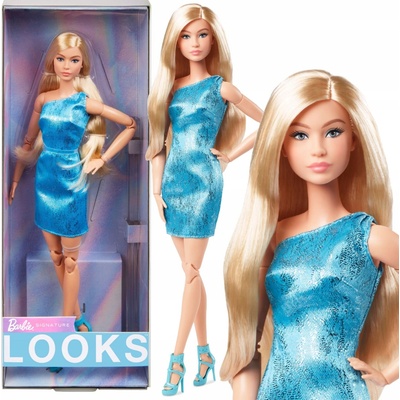 Mattel Barbie Looks blondínka v modrých šatách