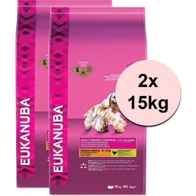 Eukanuba Adult Medium Light / Weight Control 2 x 15 kg