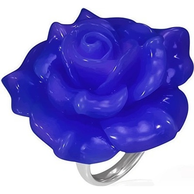 Šperky eshop lesklý ocelový prsten modrá růže z pryskyřice BB2.18