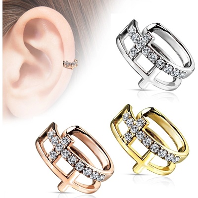 Šperky4U falešný piercing do ucha klips s čirými kamínky FP1011-ST