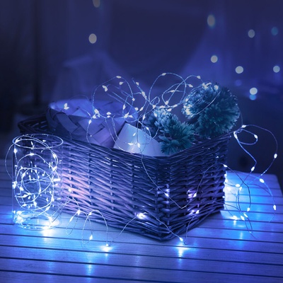 MODEE LED vánoční řetěz, 100 LED, 10m, přívod 3m, 8 funkcí, IP44, studená bílá ML-C2008
